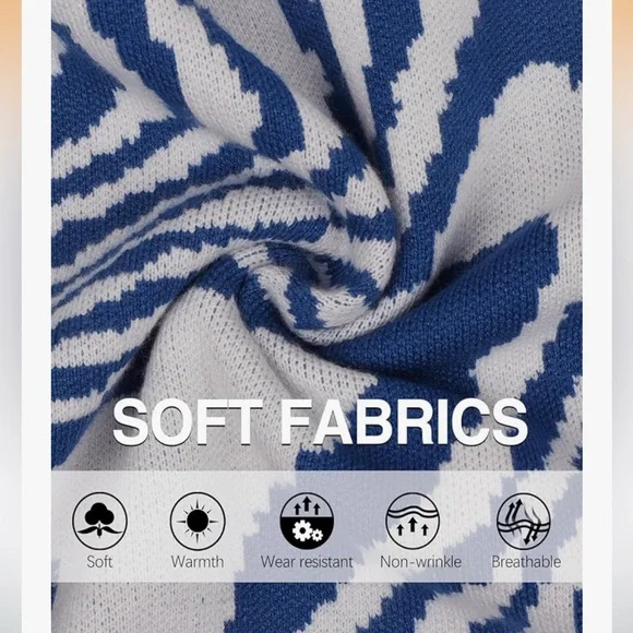 Blue and White Men's Sweater - Picture 4 of 7